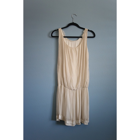 Flowy Cream Summer Dress, Elastic Waist, Sequins - Picture 2 of 5